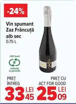 Carrefour Vin spumant Zaz Frâncuța alb sec 0.75 L Ofertă