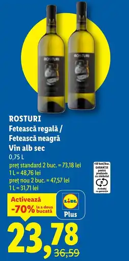 Lidl ROSTURI Fetească regală / Fetească neagră Vin alb sec Ofertă