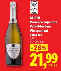 Lidl ALLINI Prosecco Superiore Valdobbiadene Vin spumant extra sec Ofertă