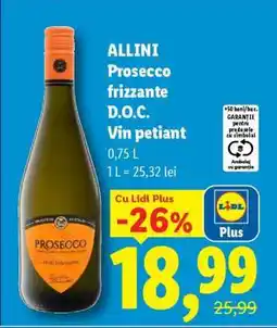 Lidl ALLINI Prosecco Frizzante D.O.C. Vin petiant Ofertă