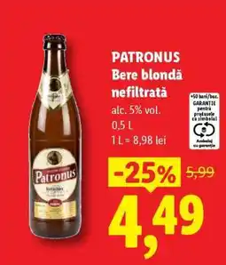 Lidl Patronus Bere blondă nefiltrată Ofertă