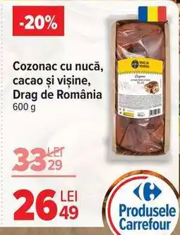 Carrefour Cozonac cu nucă, cacao și vișine, Drag de România Ofertă