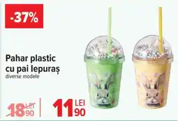 Carrefour Pahar plastic cu pai lepurăș Ofertă