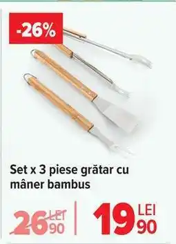 Carrefour Set x 3 piese grătar cu mâner bambus Ofertă