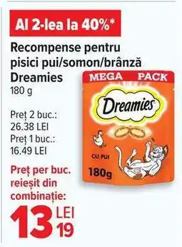Carrefour Recompense pentru pisici pui/somon/brânză Dreamies Ofertă
