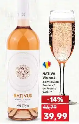 Kaufland NATIVA Vin rosé demidulce Busuioacă de Averești Ofertă