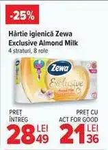 Carrefour Hârtie igienică Zewa Exclusive Almond Milk Ofertă