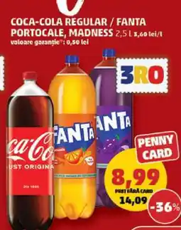 Penny COCA-COLA regular / FANTA portocale/madness Ofertă