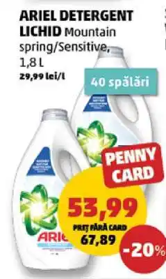 Penny ARIEL DETERGENT LICHID Mountain spring/Sensitive, 1.8 L Ofertă