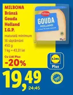 Lidl MILBONA Brânză Gouda Holland I.G.P. Ofertă