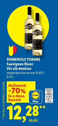 Lidl DOMENIILE TOHANI Sauvignon Blanc Vin alb demisec Ofertă