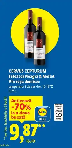 Lidl CERVUS CEPTURUM Fetească Neagră & Merlot Vin roşu demisec Ofertă