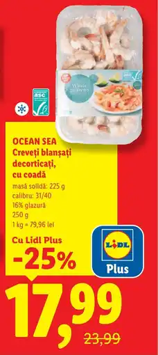 Lidl OCEAN SEA Creveţi blanşaţi decorticați, cu coadă Ofertă