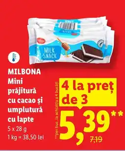 Lidl MILBONA Mini prăjitură cu cacao şi umplutură cu lapte Ofertă