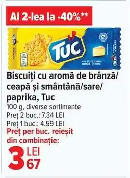 Carrefour Biscuiți cu aromă de brânză/ceapă și smântână/sare/paprika, Tuc Ofertă