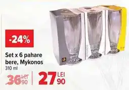Carrefour Set x 6 pahare bere, Mykonos Ofertă