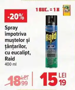 Carrefour Spray împotriva muștelor și țânțarilor, cu eucalipt, Raid Ofertă