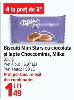 Carrefour Biscuiți Mini Stars cu ciocolată și lapte Choccominis, Milka Ofertă