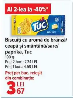 Carrefour Biscuiți cu aromă de brânză/ceapă și smântână/sare/paprika, Tuc Ofertă