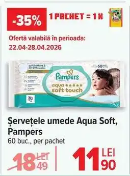 Carrefour Șervețele umede Aqua Soft, Pampers Ofertă