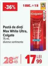 Carrefour Pastă de dinți Max White Ultra, Colgate Ofertă