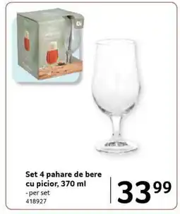 Selgros Set 4 pahare de bere cu picior, 370 ml Ofertă