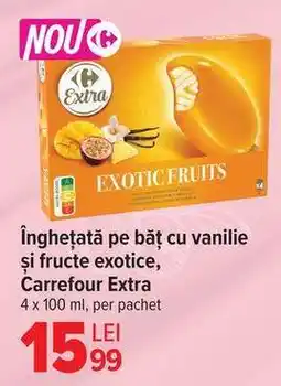 Carrefour Înghețată pe băț cu vanilie și fructe exotice, Carrefour Extra Ofertă