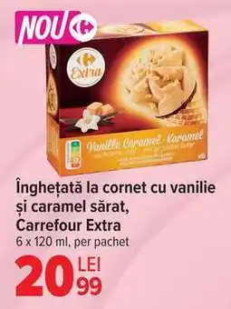 Carrefour Înghețată la cornet cu vanilie și caramel sărat, Carrefour Extra Ofertă