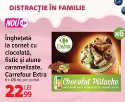 Carrefour Înghețată la cornet cu ciocolată, fistic și alune caramelizate, Carrefour Extra Ofertă