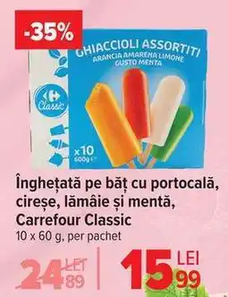 Carrefour Înghețată pe băț cu portocală, cireșe, lămâie și mentă, Carrefour Classic Ofertă