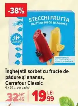 Carrefour Înghețată sorbet cu fructe de pădure și ananas, Carrefour Classic Ofertă