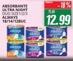 Diana Supermarket Absorbante ultra night duo size1/2/3 always 18/14/12buc Ofertă