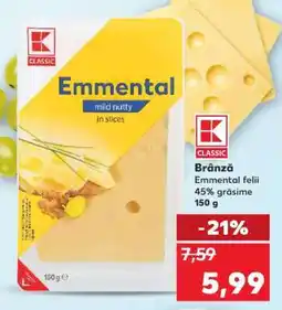 Kaufland Brânză Emmental felii 45% grăsime Ofertă