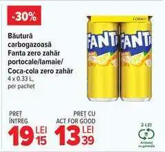 Carrefour Băutură carbogazoasă Fanta zero zahăr portocale/lămâie/Coca-Cola zero zahăr Ofertă
