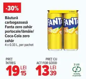 Băutură carbogazoasă Fanta zero zahăr portocale/lămâie/Coca-Cola zero zahăr