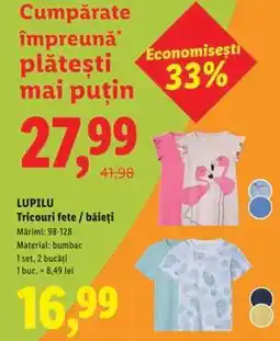 Lidl LUPILU Tricouri fete / băieți Ofertă
