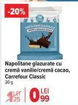Carrefour Napolitane glazurate cu cremă vanilie/cremă cacao, Carrefour Classic Ofertă