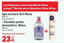 Carrefour Apă micelară 3în1 Nivea + Dischete pentru demachiere, Nivea Ofertă