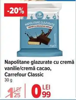 Carrefour Napolitane glazurate cu cremă vanilie/cremă cacao, Carrefour Classic Ofertă