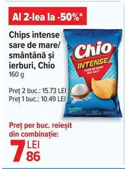 Carrefour Chips intense sare de mare/smântână și ierburi, Chio 160 g Ofertă