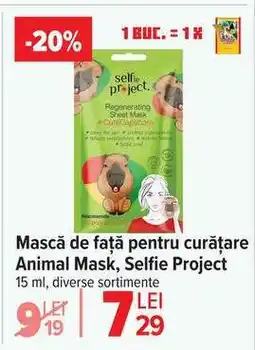 Carrefour Mască de față pentru curățare Animal Mask, Selfie Project Ofertă