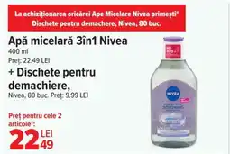 Carrefour Apă micelară 3în1 Nivea + Dischete pentru demachiere Ofertă