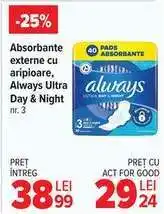 Carrefour Absorbante externe cu aripioare, Always Ultra Day & Night nr. 3 Ofertă