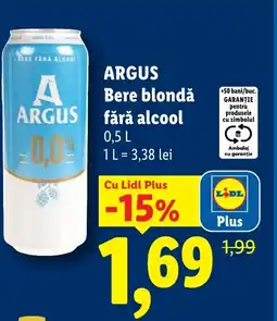 Lidl ARGUS Bere blondă fără alcool Ofertă