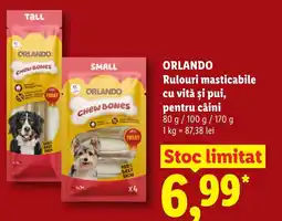 Lidl ORLANDO Rulouri masticabile cu vită şi pui, pentru câini Ofertă