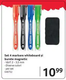 Selgros Set 4 markere whiteboard și burete magnetic Ofertă