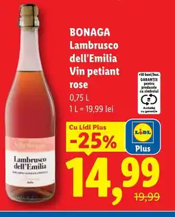 Lidl BONAGA Lambrusco dell'Emilia Vin petiant rose Ofertă