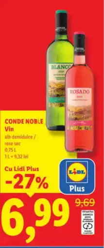 Lidl CONDE NOBLE Vin alb demidulce / rose sec Ofertă