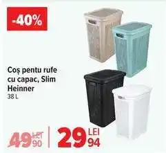 Coș pentru rufe cu capac, Slim Heinner 38 L