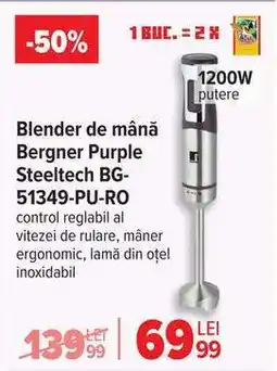 Carrefour Blender de mână Bergner Purple Steeltech BG-51349-PU-RO Ofertă